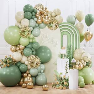 lot 2185 image: PartyWoo Sage Green Balloon Arch Kit Garland 142pcs Different Sizes of 18 12 10 5 Inch Olive Dusty Boho Green Balloons for Baby Shower Graduation Jungle Woodland Dinosaur Birthday Party Decorations