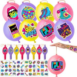 lot 2189 image: 72 PCS 90s Party Favors � 48 Pre-Cut Temporary Tattoos and 24 90s Punch Balloons Themed Birthday Party Decorations Supplies Favors Gifts Goodie Bag Fillers Classroom Rewards for Boys Girls