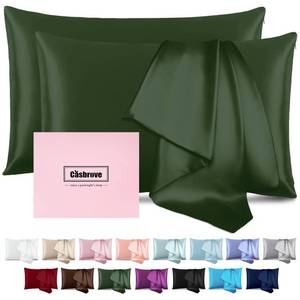 lot 2191 image: Mulberry Silk Pillow Cases 2 Pack - Soft, Breathable Natural Silk Pillowcase with Zipper - Beauty Sleep - Gift (Standard, Green)
