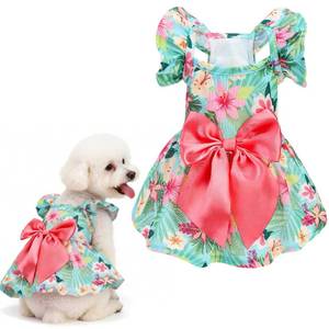 lot 2197 image: EXPAWLORER Dog Dress with Sleeve Ruffles, Floral Pet Dresses with Bow Tie for Small Meduim Dogs Puppy Cats Girl, Cute Princess Dog Dresses Skirt Clothes Outfits for Spring Summer, Green M