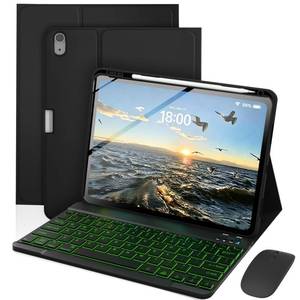 lot 2203 image: TnbonGip Keyboard Case for iPad A16 11th Generation 2025  10th Generation 2022, Mouse and 7 Colors Backlit Detachable Keyboard, Adjustable Stand Built in Pencil Holder, Auto-SleepWake Feature, Black