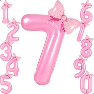 lot 2204 image: Pink 7 Balloon Number Pink Birthday Decorations for Girls, Bow Balloons Foil Mylar Large 40in 7 Birthday Balloon for Girls Bow Butterfly Coquette 7th Birthday Party Decorations(Number 7 balloons)