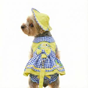 lot 2206 image: MoyealPaw 4 Packs Green Plaid Dog Dress Harness Leash and Hat Panties Set for Small Dogs Cats Girl,Pet Princess Dresses Cotton Spring Summer Puppy Clothes (Green, M(Bust 14.9inchWeight 5-7lBS))