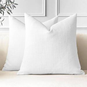 lot 2207 image: OTOSTAR Pack of 2 Throw Pillow Covers 24x24 Inch Linen White Pillowcases Farmhouse Decorative Solid Pillow Covers 60x60 cm Square Cushion Case for Home Decor Sofa Couch Bed (White)