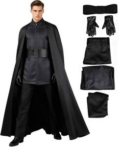 lot 2211 image: Heodols Knight Costume Adult Men Force Knight Cosplay Black Outfit Shirt Pants Cloak Gloves Belt Accessories
