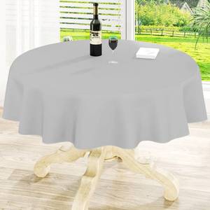 lot 2228 image: homing Round Vinyl Tablecloth, Waterproof Spillproof Plastic Flannel Backed Table Cloth, Wipe Clean Table Cover for Dining, Buffet Parties and Camping (Light Grey, 60in)