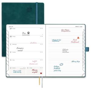 lot 2232 image: POPRUN Weekly Planner 2026-2027 (Medium 6.5ftftx 8.5ftft) Academic Calendar (JUL.26 - JUN.27) Appointment Book with Monthly Tabs, Leather Soft Cover, Inner Pocket, 100 GSM - Petrol Green
