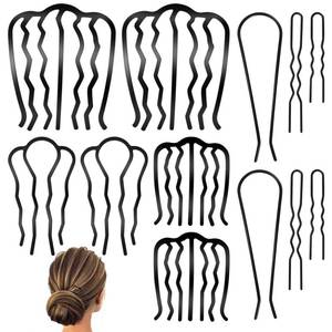 lot 2238 image: QOOSIKICC 12 Pcs Hair Side Combs, Hair Fork Clips, Pins, French Twist Updo Accessories, U-Shape Teeth Styling Tool for Vintage Hairstyle Women Girls Bun - Black