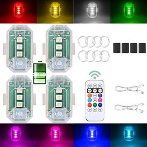 lot 2251 image: 4PCS Wireless LED Strobe Lights with Remote Control, Upgraded to 350 mAh USB Rechargeable 8-Color High Brightness Waterproof Anti-Collision Warning Lights for Car, Motorcycle, Drone, Truck, Bike