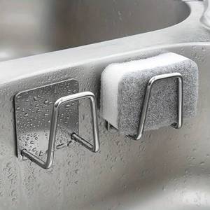 lot 2253 image: 4Pcs Adhesive Sponge Holders for Kitchen Sink, Stainless Steel, Wall Mounted Storage Organizer (4)
