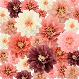 lot 4014 image: Geyee 18 Pcs Mexican Paper Flowers Colorful Fiesta Tissue Paper Flowers Pom Poms Mexican Carnival for Floral Party Backdrop Wedding Birthday Party Craft, 6in 8in 10in(Vintage Color)