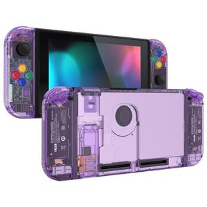 lot 4016 image: eXtremeRate DIY Replacement Shell Buttons for Nintendo Switch, Crystal Clear Atomic Purple Custom Back Plate for Switch Console, Housing Case with Colorful Buttons for Joycon Handheld - No Controller