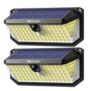 lot 4029 image: TECKNET 416 LED Solar Lights Outdoor Waterproof, 4200lm 300° Angle and 3 Lighting Modes Motion Sensor Outdoor Lights,2 Pack Solar Powered Flood Wall Lights for Home Patio Fence Yard Deck Garage Street