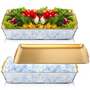 lot 4031 image: Baderke 2 Set 16in x 9ftft Chilled Serving Tray for Parties with Compartments Rectangle Serving Dish Ice Charcuterie Party Platter for Shrimp Fruit Seafood Vegetable Appetizer (Gold)