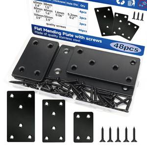 lot 4068 image: Tmyjfjingxi 8Sets 3Sizes 2.4x1.5ftft 3.1x1.5ftft 4x2ftft Black Metal Flat Brace Bracket Straight Mending Plates for Wood with Screws YY032-B