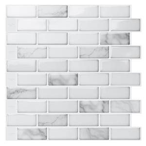 lot 4072 image: Art3d 10-Sheet Peel and Stick Backsplash Tile in White Marble, Self-Adhesive Wall Tiles Stick on Kitchen Laundry Room RV Renter - 12 x 12 Inch