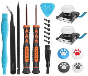lot 4075 image: Joystick Replacement for Switch Lite � 19 in 1 OEM Analog Stick Thumbstick Parts Repair Tool Kit Accessories with Y00 Triwing Screwdriver, Thumb Caps, Tweezers for OLED JoyCon Joy Con Controller