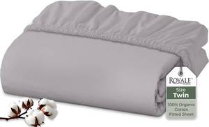 lot 4077 image: Royale Linens 100percent Organic Cotton Fitted Sheet - Percale Weave - Super Soft Deep Pocket Bottom Sheets - Elastic Sheet Queen Size - Queen Fitted Sheets Only - (60inx80in15in, Silver)