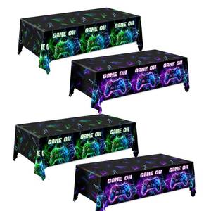 lot 4079 image: Gexlaju 4pcs Video Game Table Cloth,Plastic Gamer Table Cloth Birthday Disposable Rectangle Gaming Table Cloth for Video Game Birthday Party Supplies