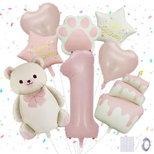 lot 4081 image: Panouo 8-Pack Matte Bear Party Balloons, Pink Foil Balloons, 1-Year-Old Girl Birthday Party Decorations, Bear Theme Party Decorations(1)