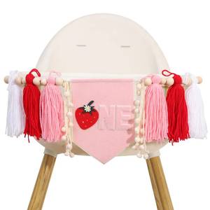 lot 4086 image: Strawberry One High Chair Tassel Banner - Berry First Birthday Decorations, Sweet Pink Tassel Garland, Strawberry Theme Party Banner, Summer Fruit Party Cake Smash Photo Props