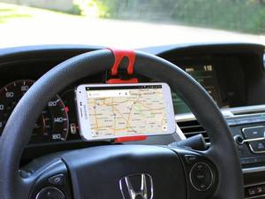 lot 4103 image: Cellet Universal Steering Wheel Phone Mount Holder - Adjustable Handlebar Cradle Clamp Fits iPhone 16 15 14 13 Pro Black, Fits Standard Devices 2.1in to 3.1in Wide, Stroller and Exercise Bike Bracket