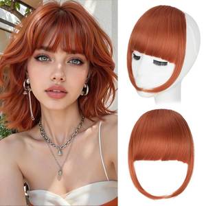 lot 4117 image: Flvaco Clip in Bangs, Synthetic French Bangs Hair Clip, Copper Red Fake Bangs Fringe with Temples Hairpieces for Women Natural Curved Hair Extensions for Daily Wear