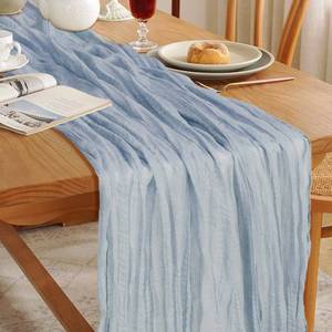 lot 4123 image: Le courant 10Ft Cheesecloth Table Runner, Rustic Boho Gauze Cheese Cloth Runner Table Runner for Weddings Bridal Baby Shower Birthday Holiday Parties Home Decor, Dusty Blue