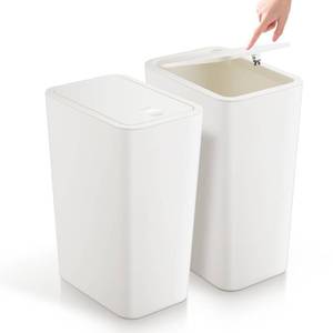 lot 5161 image: TIPGO Bathroom Trash Can with Lid, 4 Gallon  15 Liter Small Garbage Can, Press Top Bin, Plastic Wastebasket with Pop-Up Lid for Bedroom, Living Room, Office (White, 2 Pack)