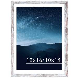 lot 5165 image: JCJMY 12x16 Picture Frame with 10x14 Mat for 30 x 40cm Diamond Art Painting, Display Photo 10x14 with Mat or 12 x 16 Without Mat, Wall Hanging Large Frame with Durable Plexiglass, Rustic White