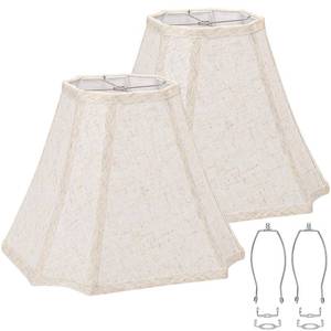 lot 5166 image: Square Cut Corner Bell Lamp Shades Set of 2, 6.5in x 13inx 10.5in Medium Beige Lampshades Natural Linen Hand Crafted, Include 2 Pack Lamp Harps, Suitable for E26 and Saddle Base, Easy Assembly Required