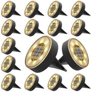 lot 5167 image: Joomer Solar Ground Lights, 16 Pack 8 LED Solar Lights Outdoor IP68 Waterproof Disc Light In-Ground Landscape Lighting Outdoor for Patio Pathway Lawn Yard Driveway Walkway (Warm White)