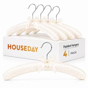 lot 5168 image: HOUSE DAY 17 Inch Satin Padded Hangers for Women, 4 Pack Heavy Duty Silk Hangers with Swivel Hooks, No Shoulder Bump Thick Foam Hangers for Sweater, Wedding Dress, Coat and Delicate Cashmere - Beige