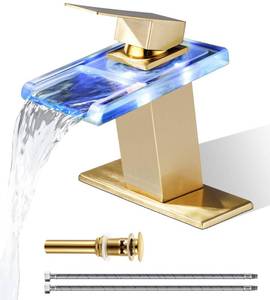 lot 5171 image: BATH FAMOLI LED Bathroom Sink Faucet, Brushed Gold Single Hole Vanity Faucets for 1 Hole Sinks,Pop Up Drain Included. (Short, Brushed Gold)