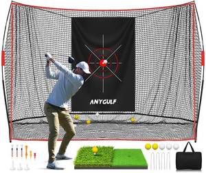 lot 5184 image: Pro Golf Net, 10x7ft Heavy Duty Golf Practice Net with Mat, Outdoor Indoor Hitting Nets with Noise Reduce Silk Target for Backyard Driving ChippingGarage Training, Christmas Golf Gifts for Men Boys