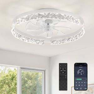 lot 5188 image: ZMISHIBO 19.7in Ceiling Fans with Lights, Low Profile Ceiling Fan and Remote, Flush Mount Ceiling Fans, Stepless Dimmable LED Light, White Fixtures for Bedroom, Living Room