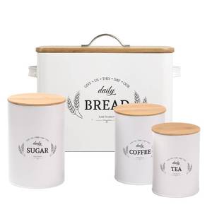 lot 5190 image: Baie Maison Extra Large White Farmhouse Bread Box for Kitchen Countertop - Bread Storage with Matching Large Kitchen Canisters Set of 3 - Coffee Tea Sugar Container Set (Bread Box and Canisters)