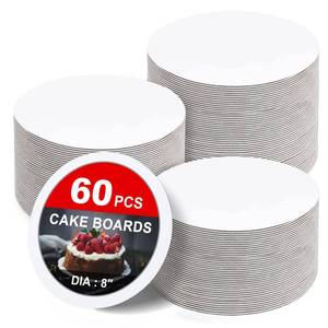 lot 5191 image: 60 Pack Cake Boards 8 inch Cardboard Cake Rounds White Cake Board Rounds, Cake Circles Rounds Base Food-Grade Cardboard Cake Plate for Christmas, Cakes, Bread, Desserts (Thin and strong)