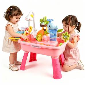 lot 5225 image: Dtadvlo Upgraded Toddler Sand Water Table Toy with Electric Water Pump, Kids Sand Water with FaucetPlay Food AccessoriesFishing Toy, Kitchen Play Sink Toys for Girl Boy Age 3 (Pink) used