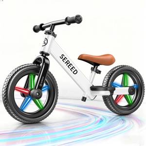 lot 5234 image: SEREED Toddler Balance Bike 2 Year Old, No Pedal Kids Bicycle Toys for 2-5 Years Old, Tool-Free Adjustment, Customize Plate with Stickers, Gift for 2-3 Boys Girls (White Lighting)