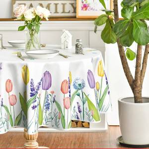 lot 6022 image: Horaldaily Spring Summer Tablecloth 70x70 Inch Round, Easter Watercolor Wild Flowers Tulip Lavender Blooming Floral Table Cover for Party Picnic Dinner Decor
