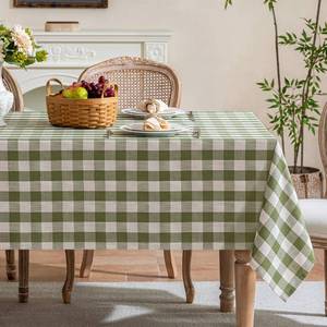lot 6031 image: Fiokle Outdoor Gingham Tablecloth Rectangle Table, Cotton Linen Fabric Picnic Checkered Table Cloth Farmhouse Washable Wrinkle Free Buffalo Plaid Table Cover for Outdoor Birthday Party, Green 60x90