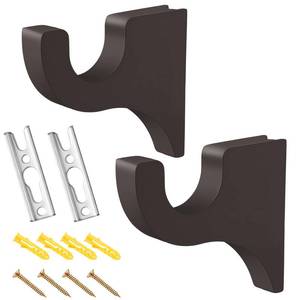 lot 6038 image: Briwooody 2 Pack Wooden Curtain Rod Brackets Curtain Rod Holder Wood Brackets Classics 3 12in Return Bracket for 2in Pole (Brown)