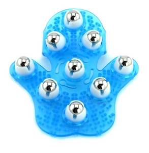 lot 6045 image: SAMYO Palm Shaped Massage Glove Body Massager with 9 360-degree-roller Metal Roller Ball Beauty Body Care (Blue)