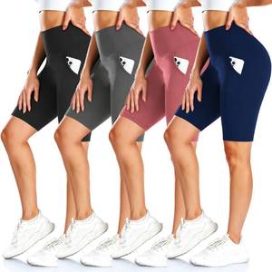 lot 6048 image: FULLSOFT 4 Pack Biker Shorts for Women � 8in High Waist Tummy Control Workout Yoga Running Compression Exercise Shorts with Pockets(4 Pack BlackNavy BlueGreyPink,Large-X-Large) factory sealed