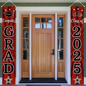 lot 6065 image: Congrats Grad Class of 2025 Graduation Porch Banner - Graduation Porch Door Sign Welcome Banner, Congrats Grad High School College Indoor Outdoor Grad Party DecorationsRed and Black