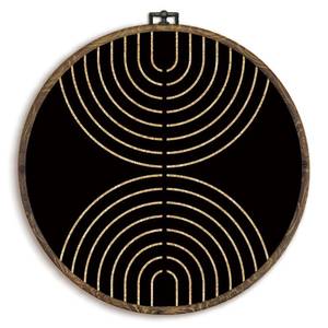 lot 6093 image: KFXHANGD Black and Gold Round Decortive Wall Art Framed, Boho Mid Century Modern Canvas Wall Art Decor, Bohemian Abstract Minimalist Abstract Hanging Decor for Bedroom Living Room, 10x10 Inch