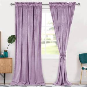 lot 6098 image: Hiasan Velvet Curtains 108 inch Blackout Rod Pocket Thermal Insulated Soft Curtains Room Darkening Window Drapes with Tiebacks for Bedroom Living Room, Set of 2 Panels, 52W x 108L, Purple