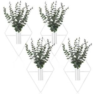 lot 6129 image: Jexine 4 Pcs Hanging Planters with Artificial Eucalyptus Metal Hanging Vase Indoor Plants Holder Modern Geometric Boho Bathroom Wall Decor for Living Room Home Office (Eucalyptus,White)