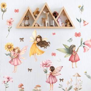lot 6142 image: Fairy Flower Wall Decal - Wildflower Sunflower Watercolor Wall Stickers, Funny Fairies Fairies Wall Decal, Fairy Decor Stickers for Girls Room